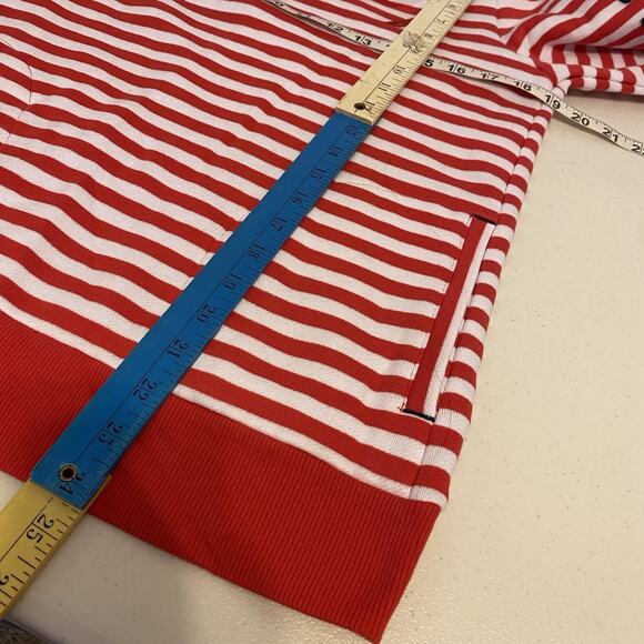 Nautica Women M Soft Fleece Hoodie Pullover Sweatshirt Pocket Logo Red White - Picture 2 of 9